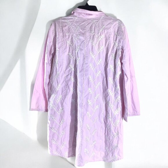 NWT Julia Amory Womens Swizzle Shirt Dress Cotton Embroidered lilac/pink, Large - Picture 2 of 3